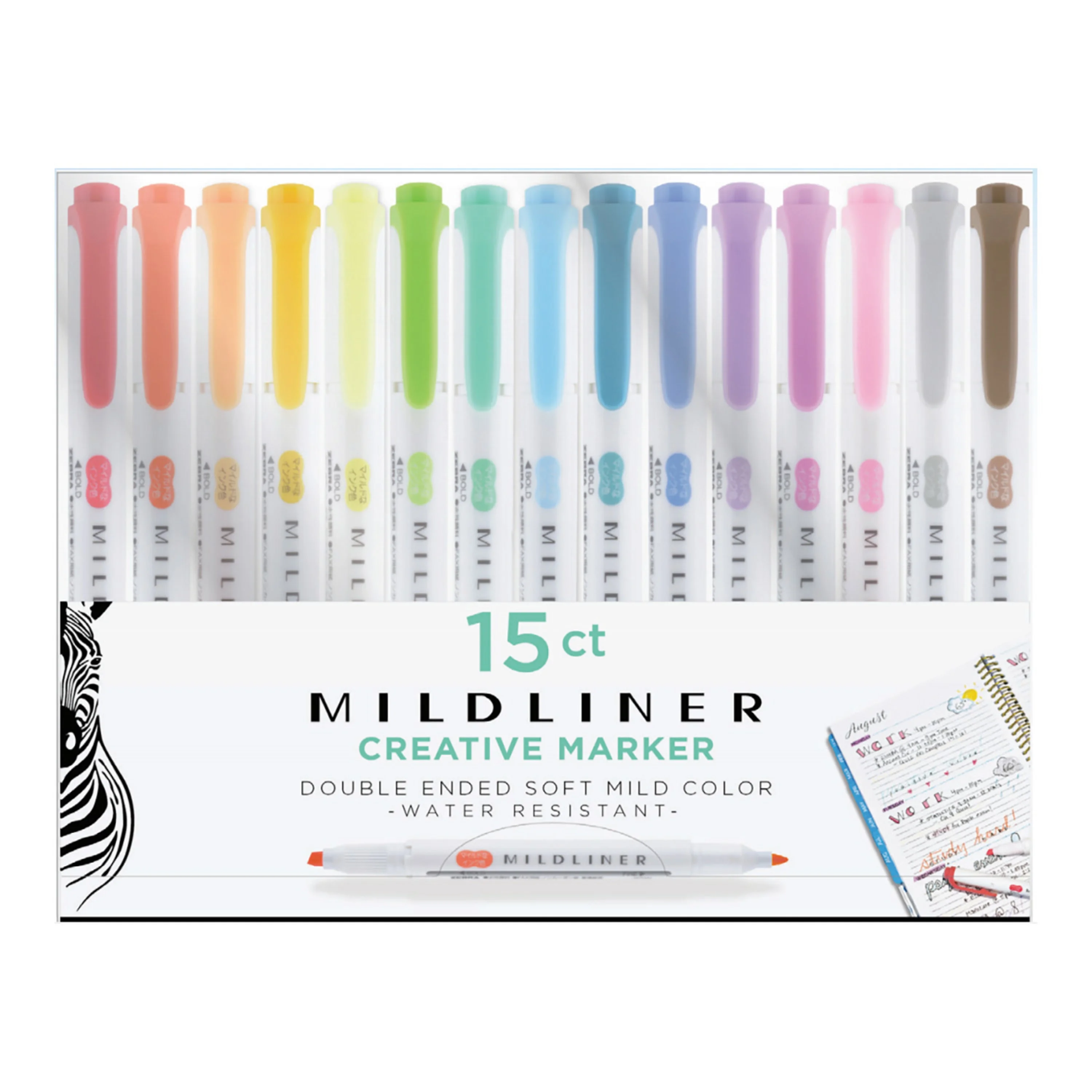 Zebra Mildliner Double-Ended Highlighters 15-Set